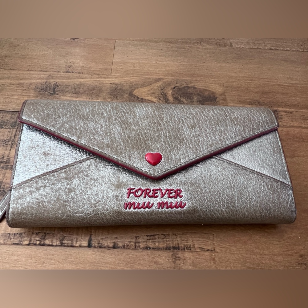 Miu miu love letter metallic champagne wallet in great condition
